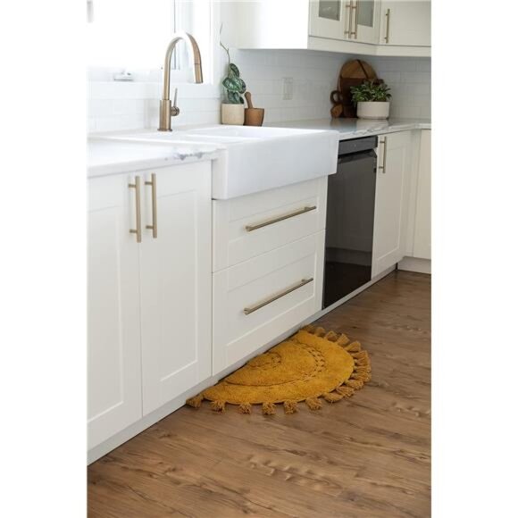 Half Circle Boho Rug with Tassels for Your Bathroom - Beautifully Handcrafted - Picture 6 of 7